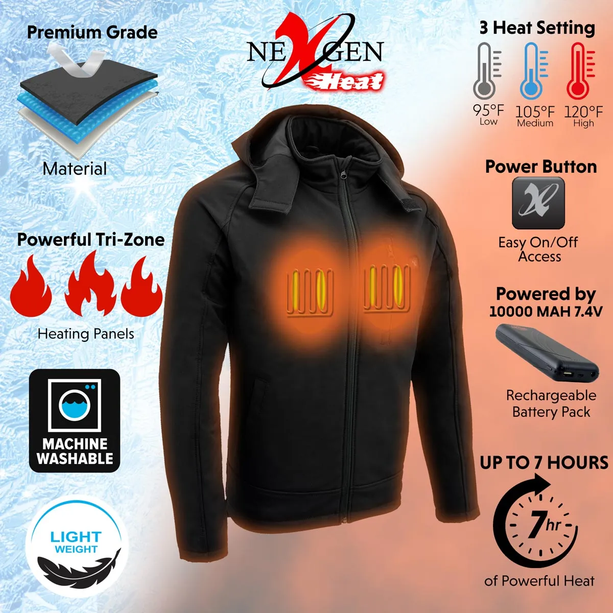 Nexgen Heat MPM1767SET Men's Black 'Heated' Soft Shell Hooded Zipper