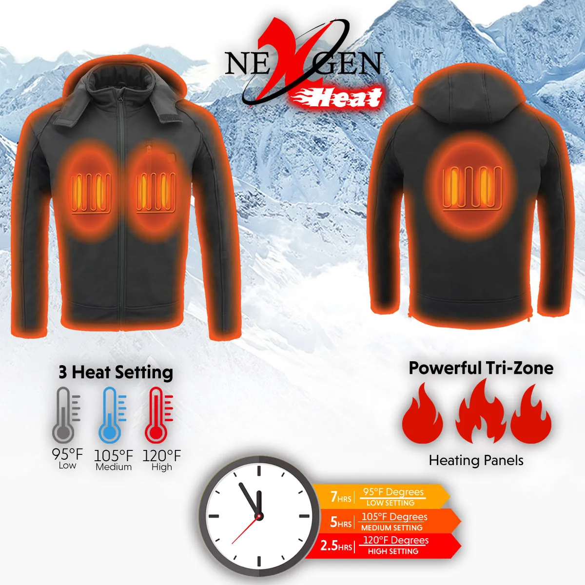 Nexgen Heat MPM1767SET Men's Black 'Heated' Soft Shell Hooded Zipper