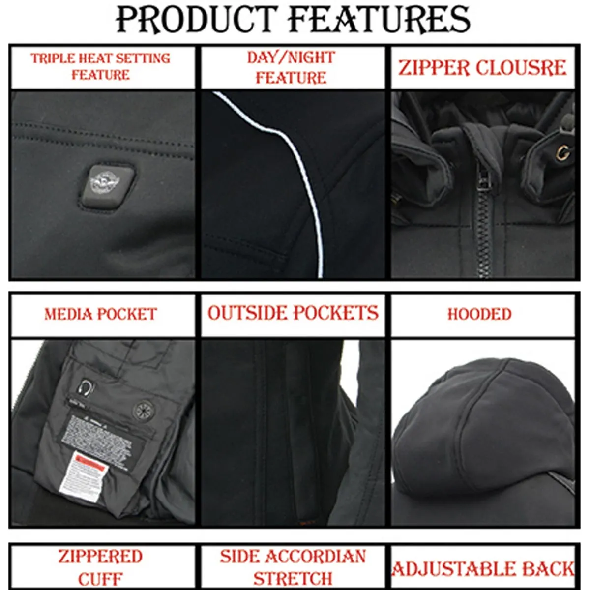 Nexgen Heat MPM1767SET Men's Black 'Heated' Soft Shell Hooded Zipper