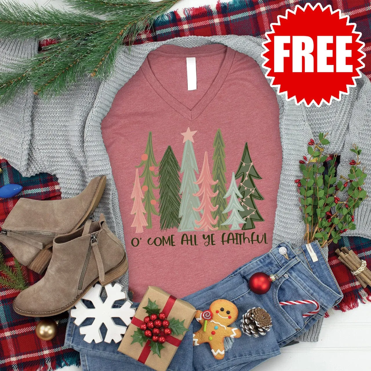 Oh Come All Ye Faithful V-Neck tee - 0