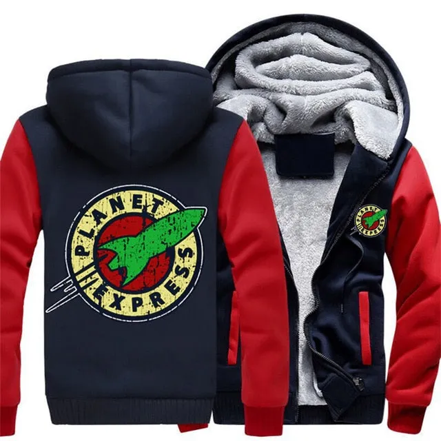 Planet Express Zipper Coat Winter Fleece Warm Hooded Jackets