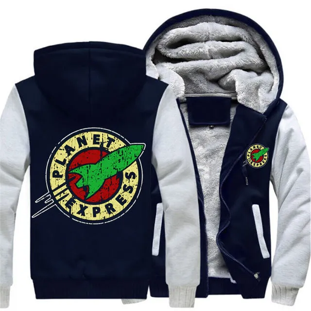 Planet Express Zipper Coat Winter Fleece Warm Hooded Jackets