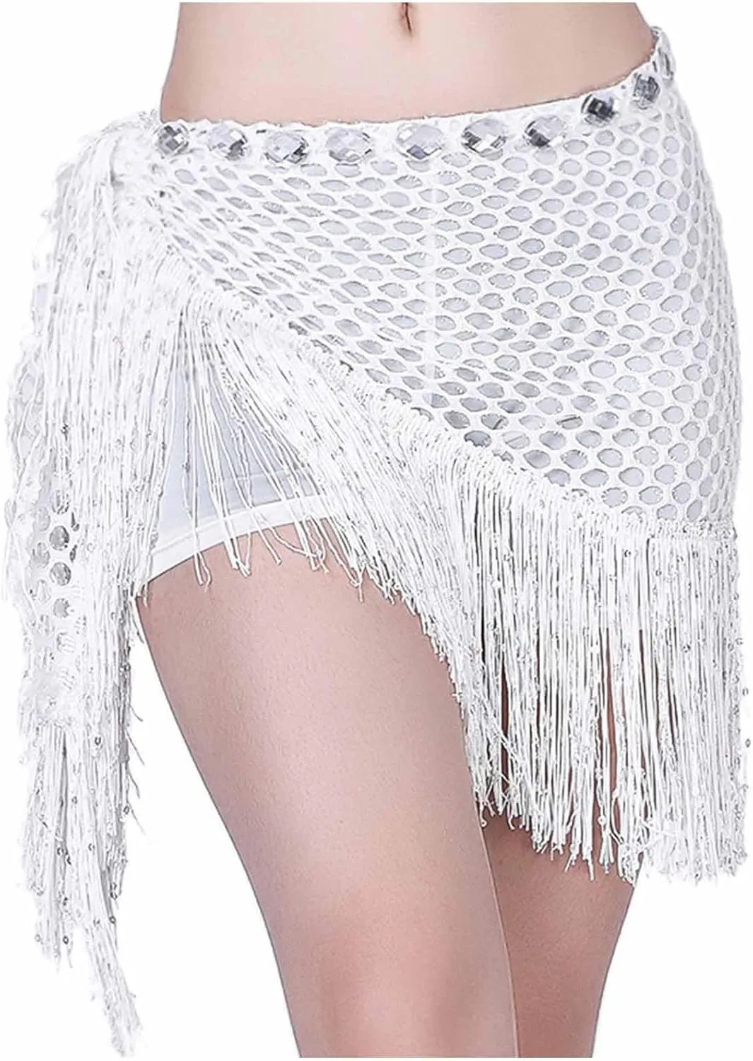 Sequin Tassel Skirt for Women Belly Dance Hip Scarf Wrap Sparkly Fringe Skirt Rave Festival Outfit Halloween Costume