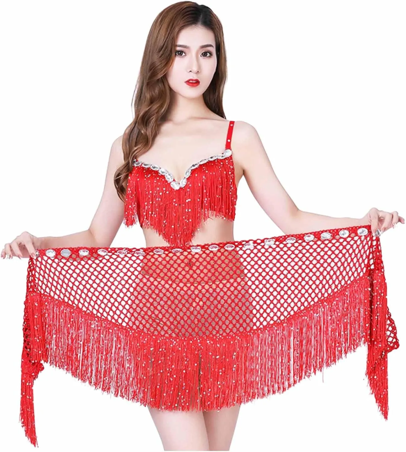 Sequin Tassel Skirt for Women Belly Dance Hip Scarf Wrap Sparkly Fringe Skirt Rave Festival Outfit Halloween Costume