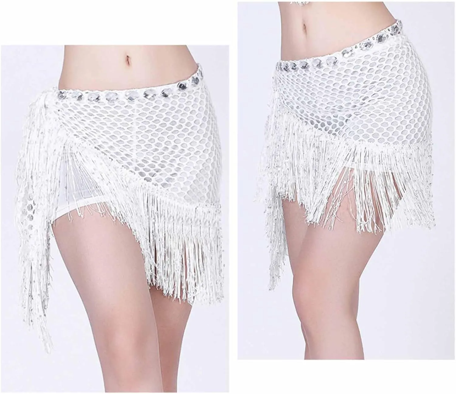 Sequin Tassel Skirt for Women Belly Dance Hip Scarf Wrap Sparkly Fringe Skirt Rave Festival Outfit Halloween Costume