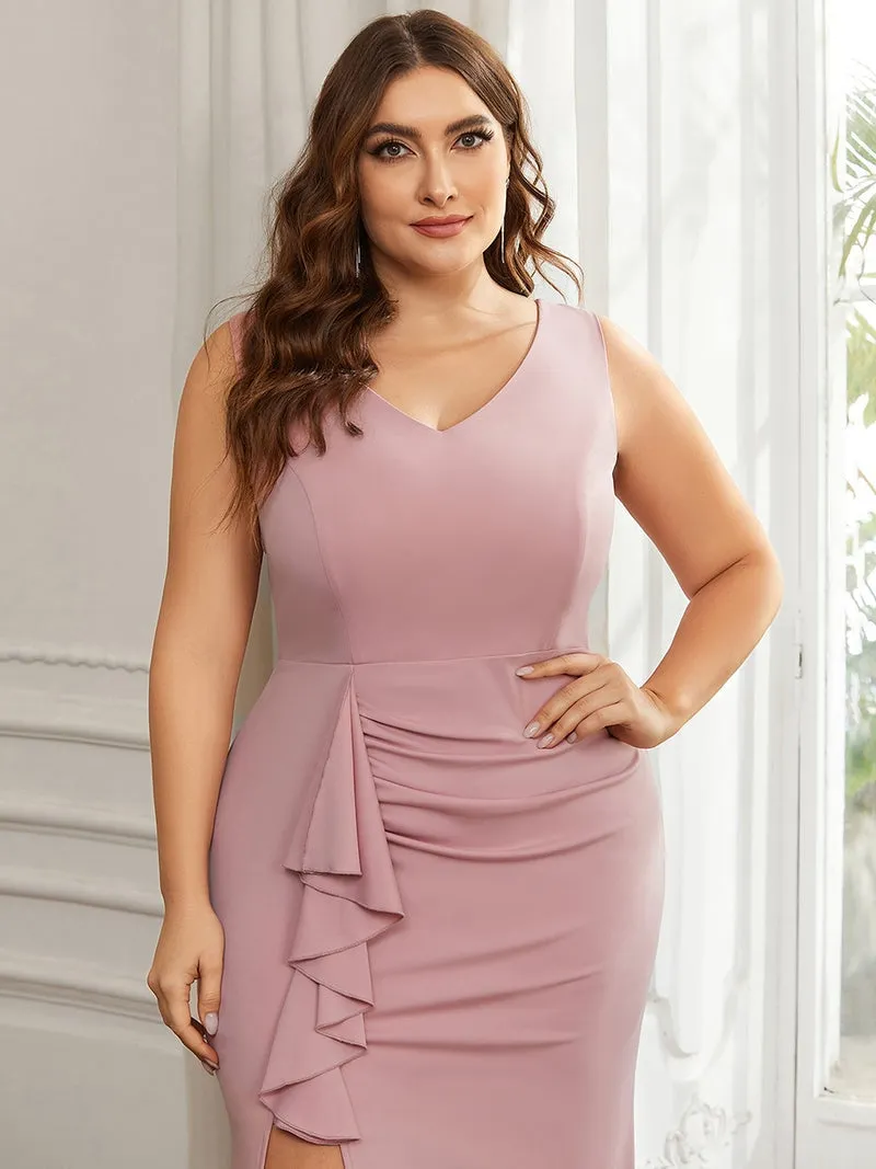 Sleeveless Side Split Ruffles Floor-Length Dress