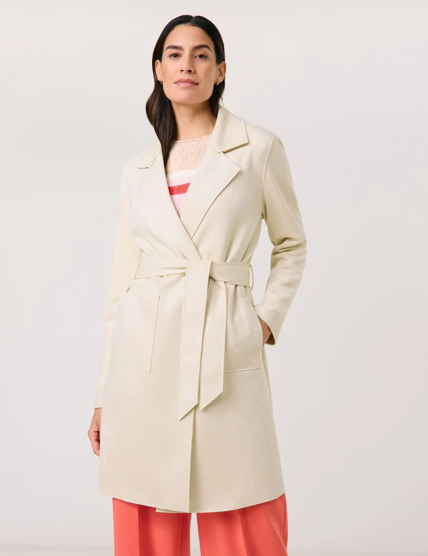 Soft short coat in faux suede