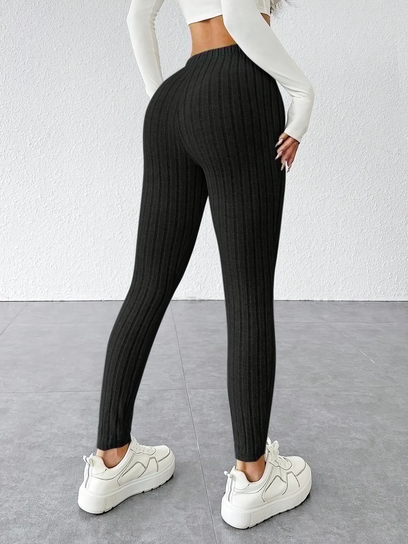 Solid Color Drawstring Leggings - Casual, Stretchy Skinny for Everyday Wear