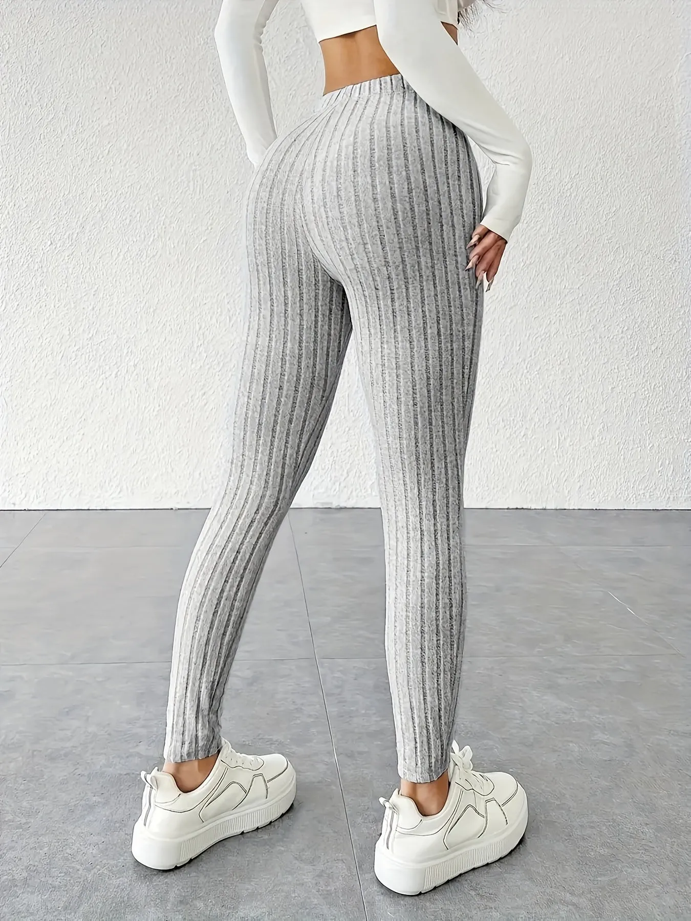 Solid Color Drawstring Leggings - Casual, Stretchy Skinny for Everyday Wear