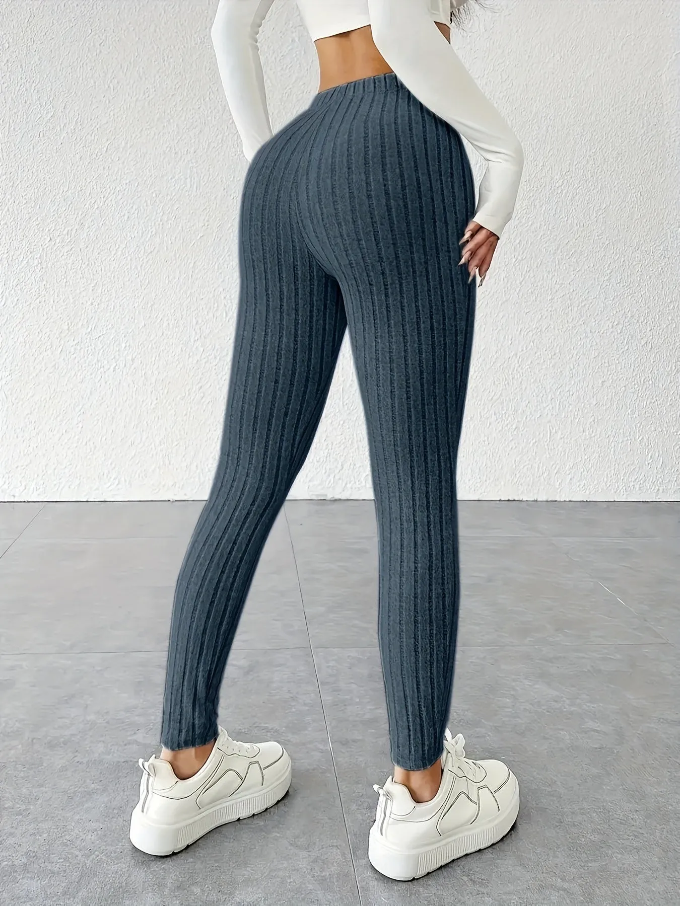 Solid Color Drawstring Leggings - Casual, Stretchy Skinny for Everyday Wear