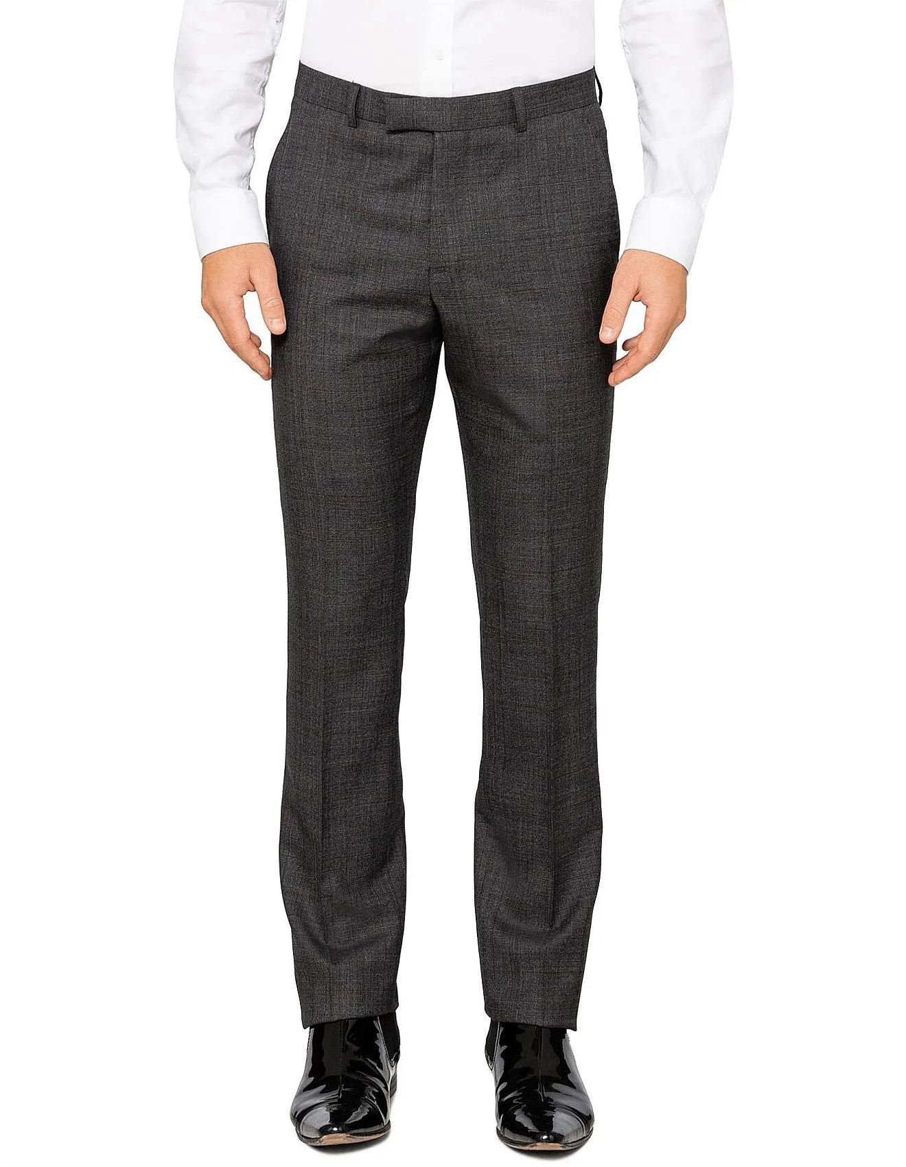 Ted Baker 'Elegan' Prince Of Wales Check Flat Front Modern Fit Wool Trouser - Gunmetal