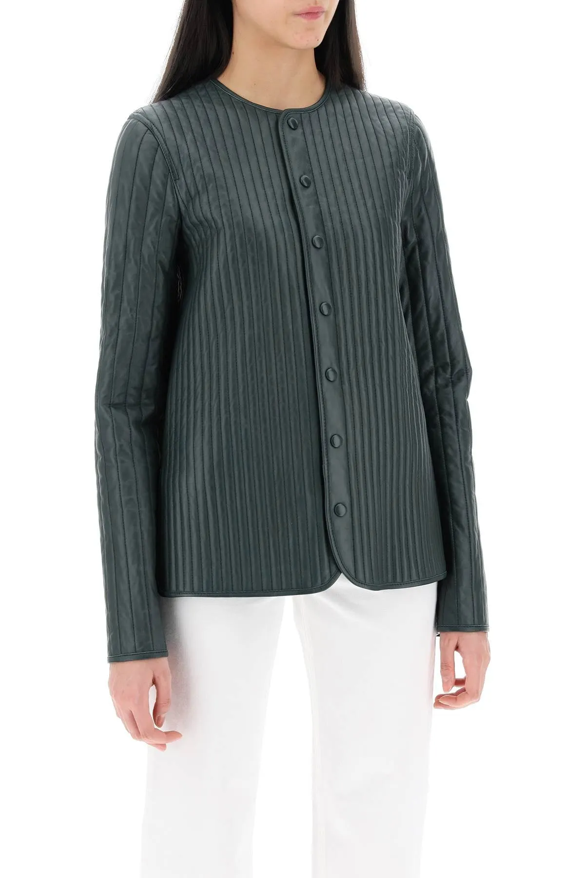Toteme jacket in quilted leather 234 WRO883 LE0026 DARK GREEN
