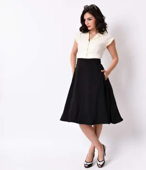 Unique Vintage Retro Style Black High Waist Vivien Swing Skirt