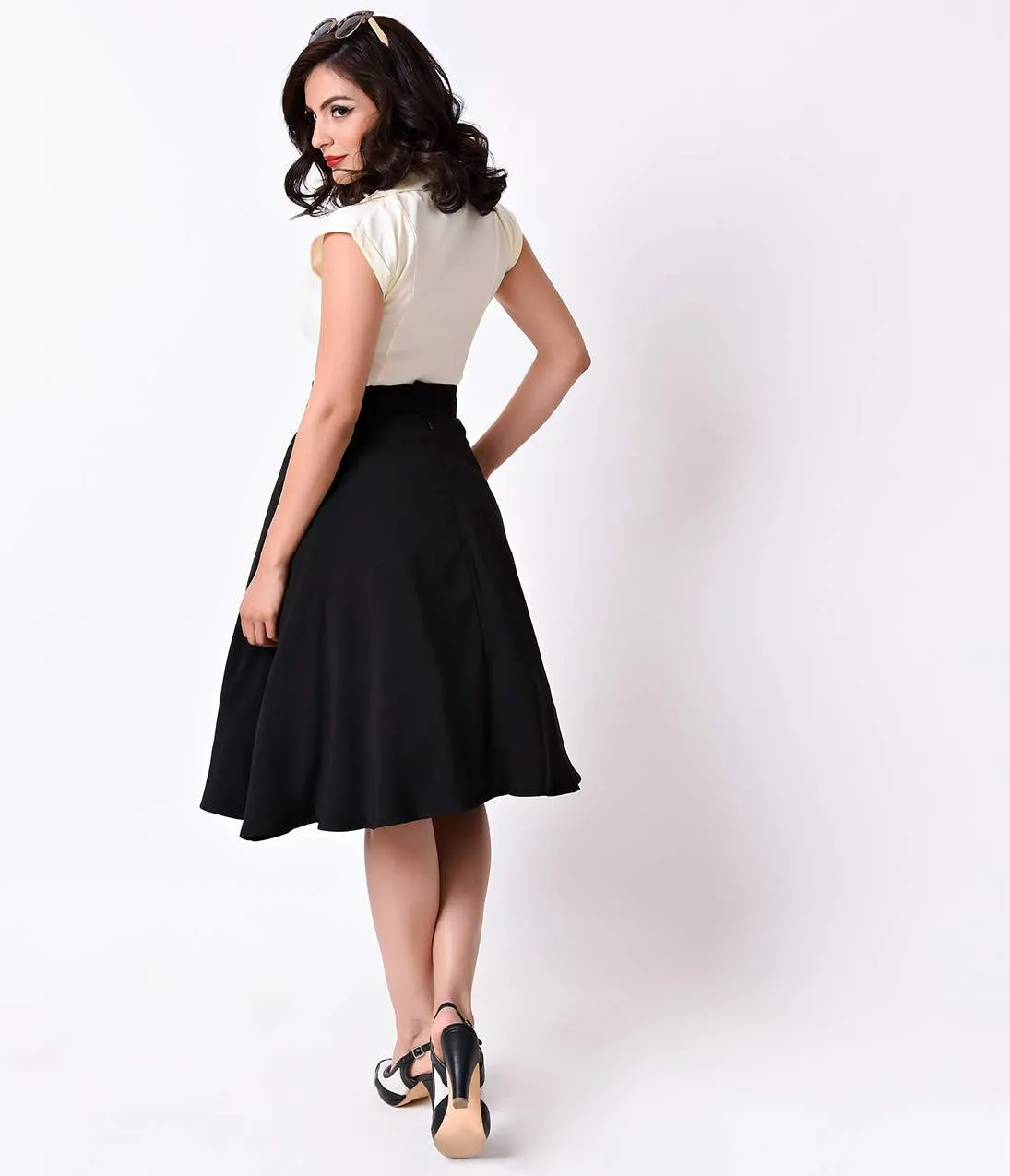 Unique Vintage Retro Style Black High Waist Vivien Swing Skirt