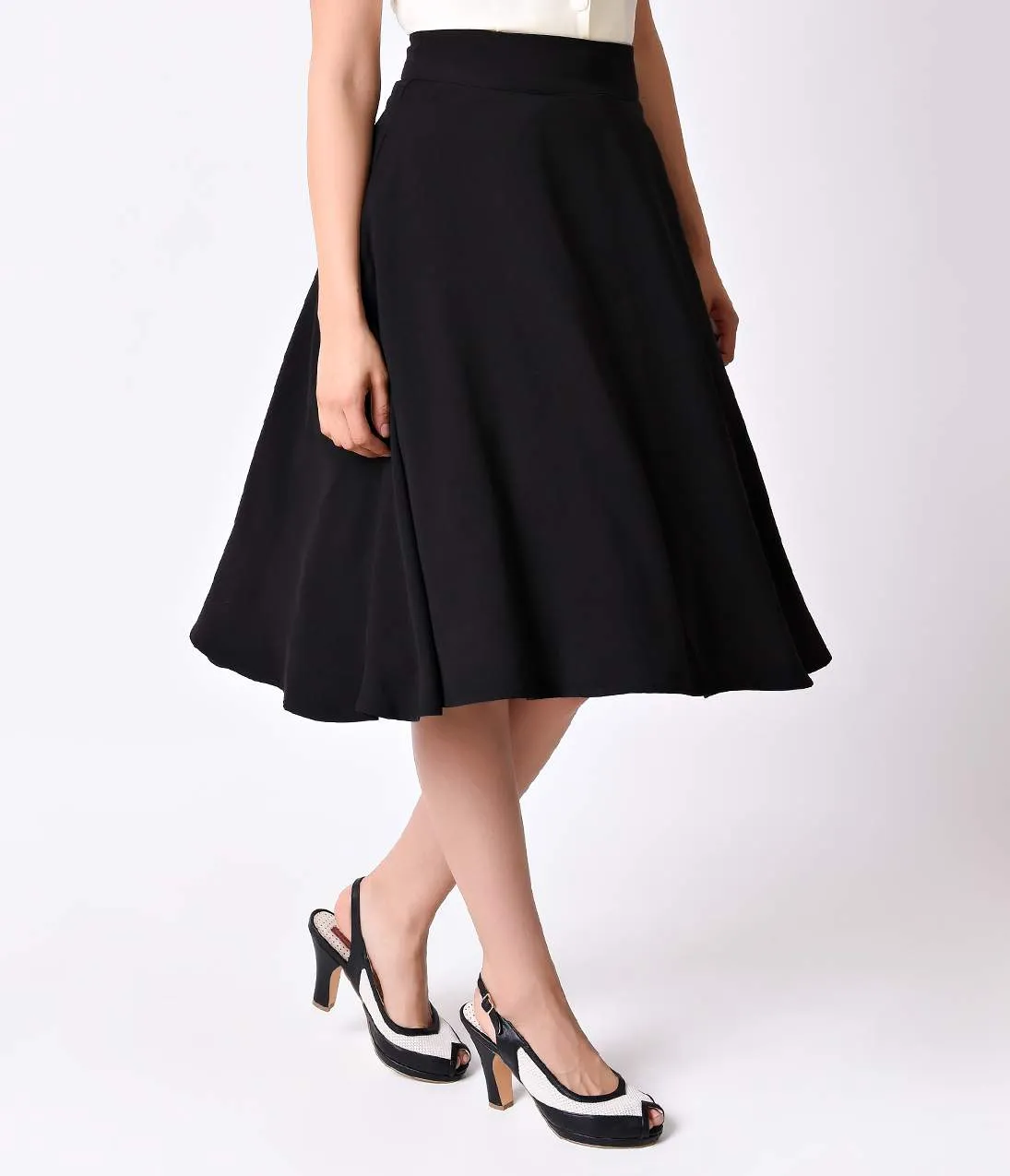 Unique Vintage Retro Style Black High Waist Vivien Swing Skirt