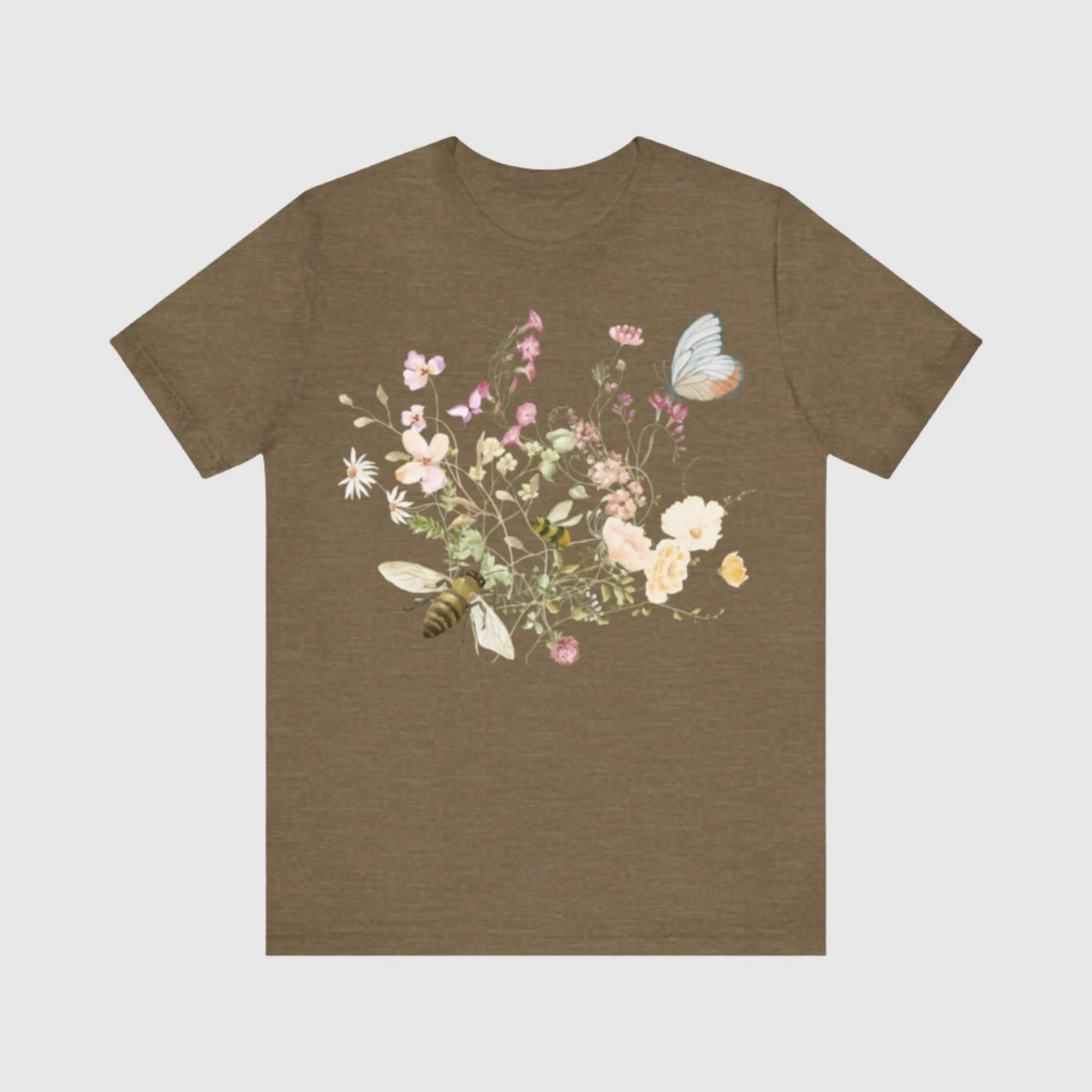 Unisex Vintage Wild Flower and Bee Jersey Short Sleeve Tee