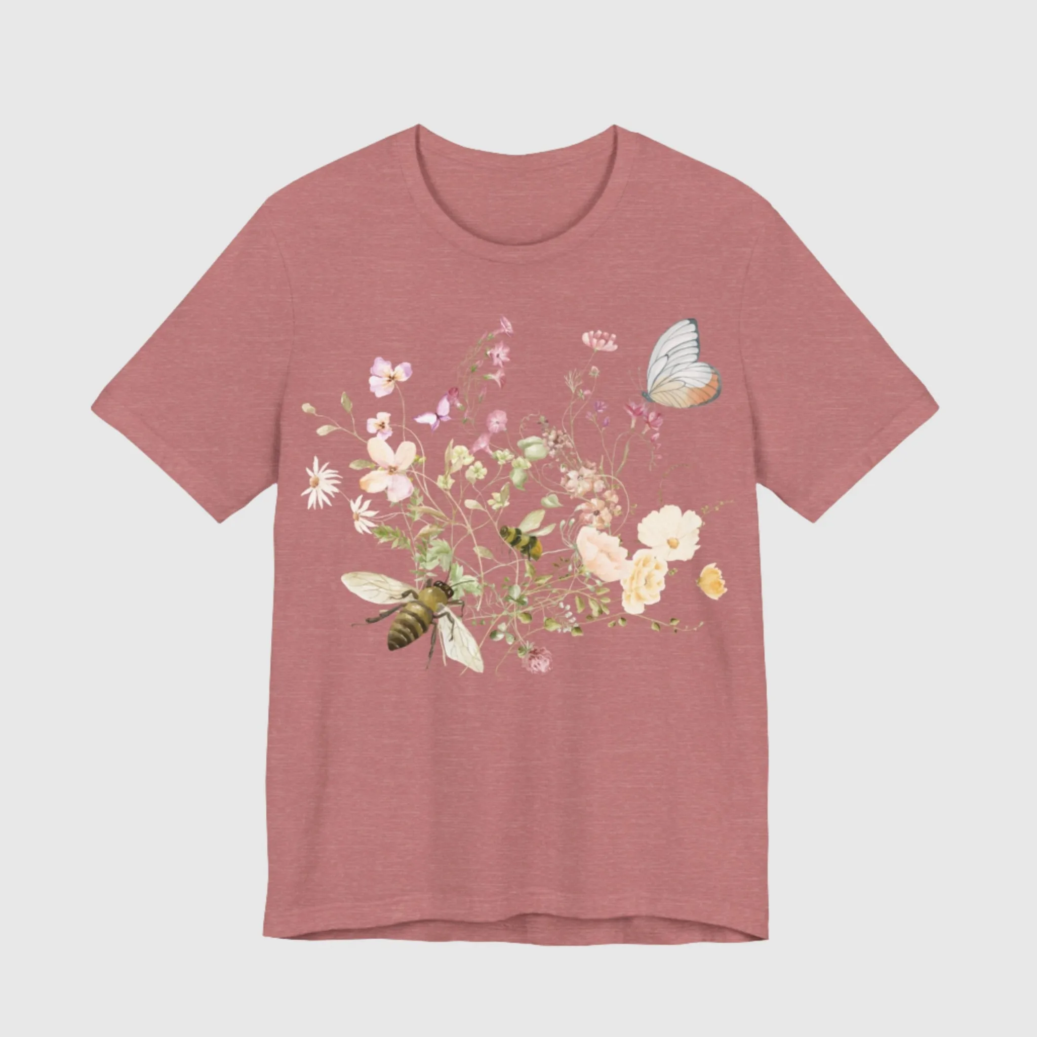 Unisex Vintage Wild Flower and Bee Jersey Short Sleeve Tee