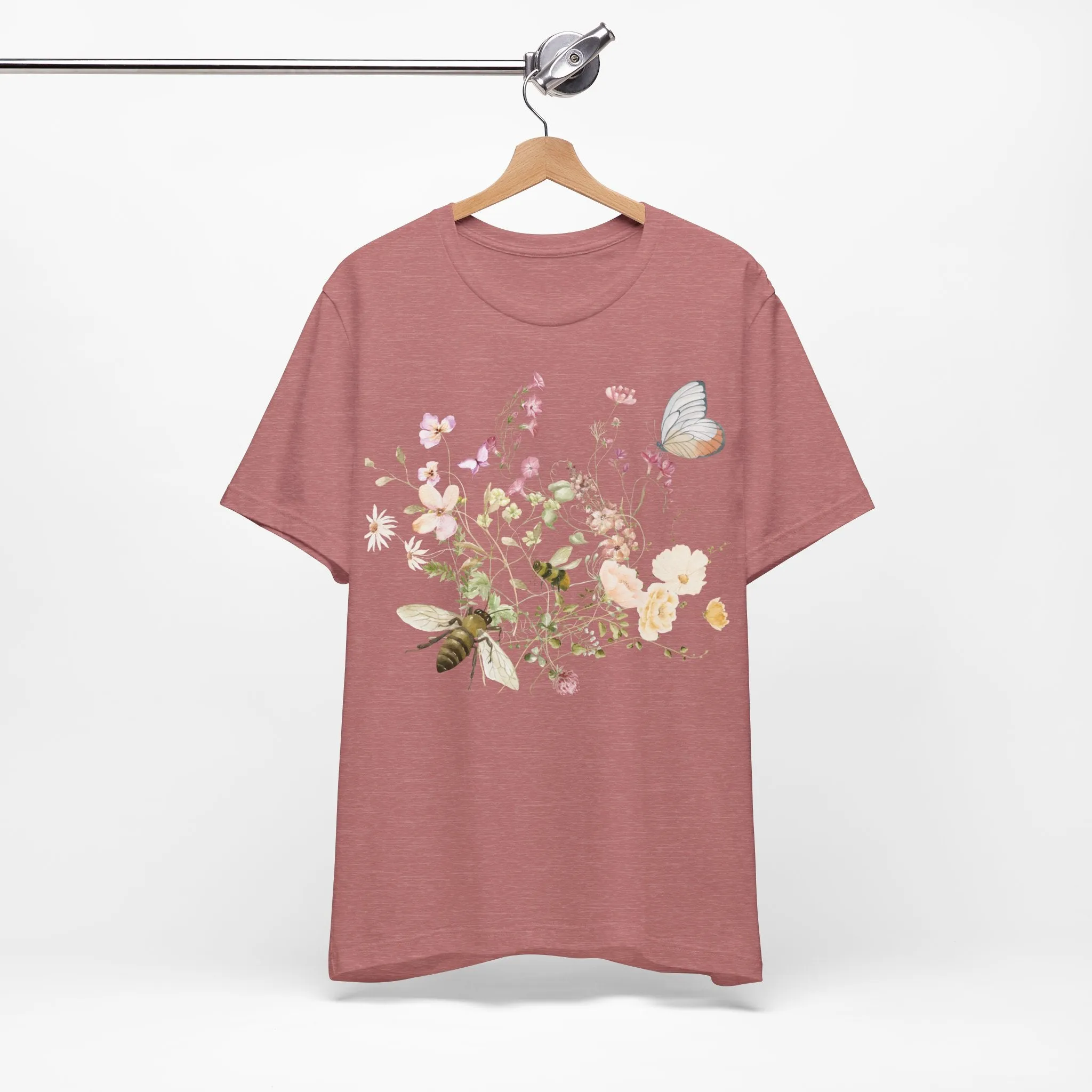 Unisex Vintage Wild Flower and Bee Jersey Short Sleeve Tee