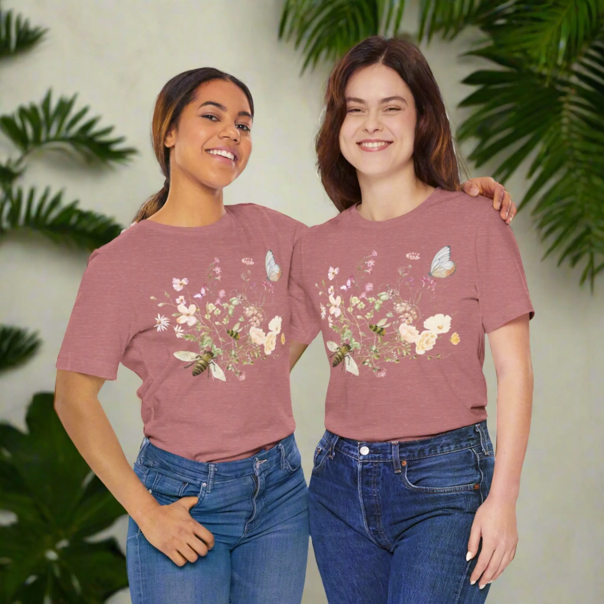 Unisex Vintage Wild Flower and Bee Jersey Short Sleeve Tee