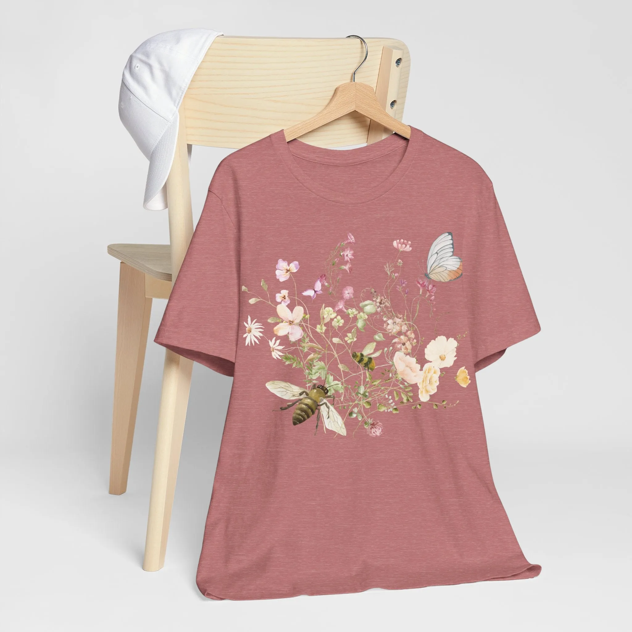 Unisex Vintage Wild Flower and Bee Jersey Short Sleeve Tee