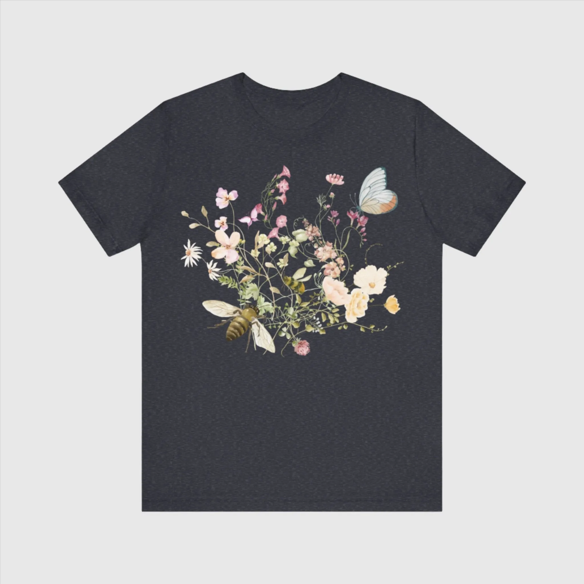 Unisex Vintage Wild Flower and Bee Jersey Short Sleeve Tee