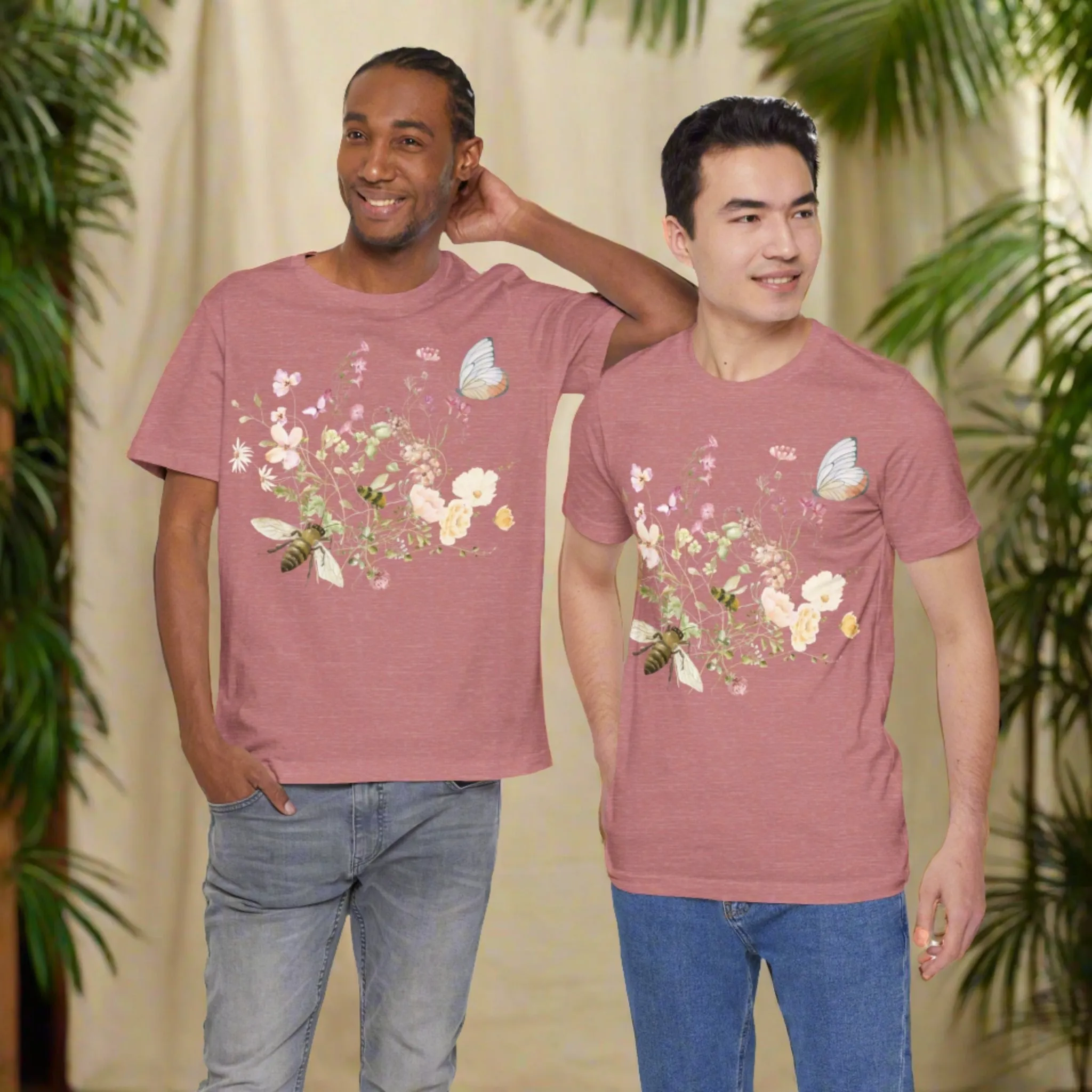 Unisex Vintage Wild Flower and Bee Jersey Short Sleeve Tee