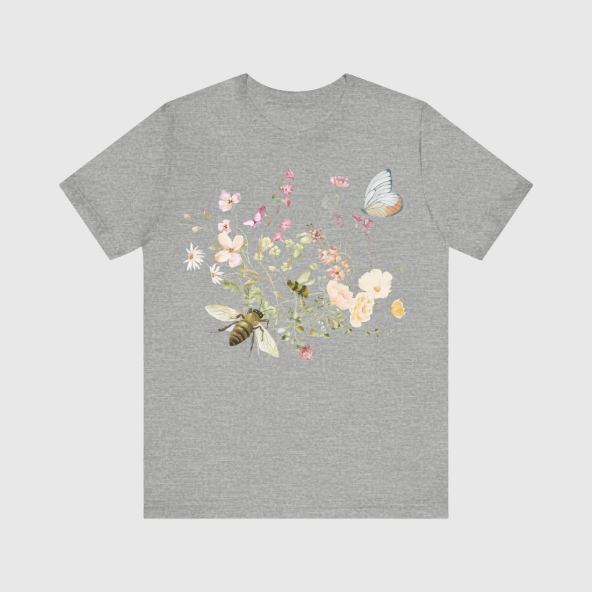 Unisex Vintage Wild Flower and Bee Jersey Short Sleeve Tee