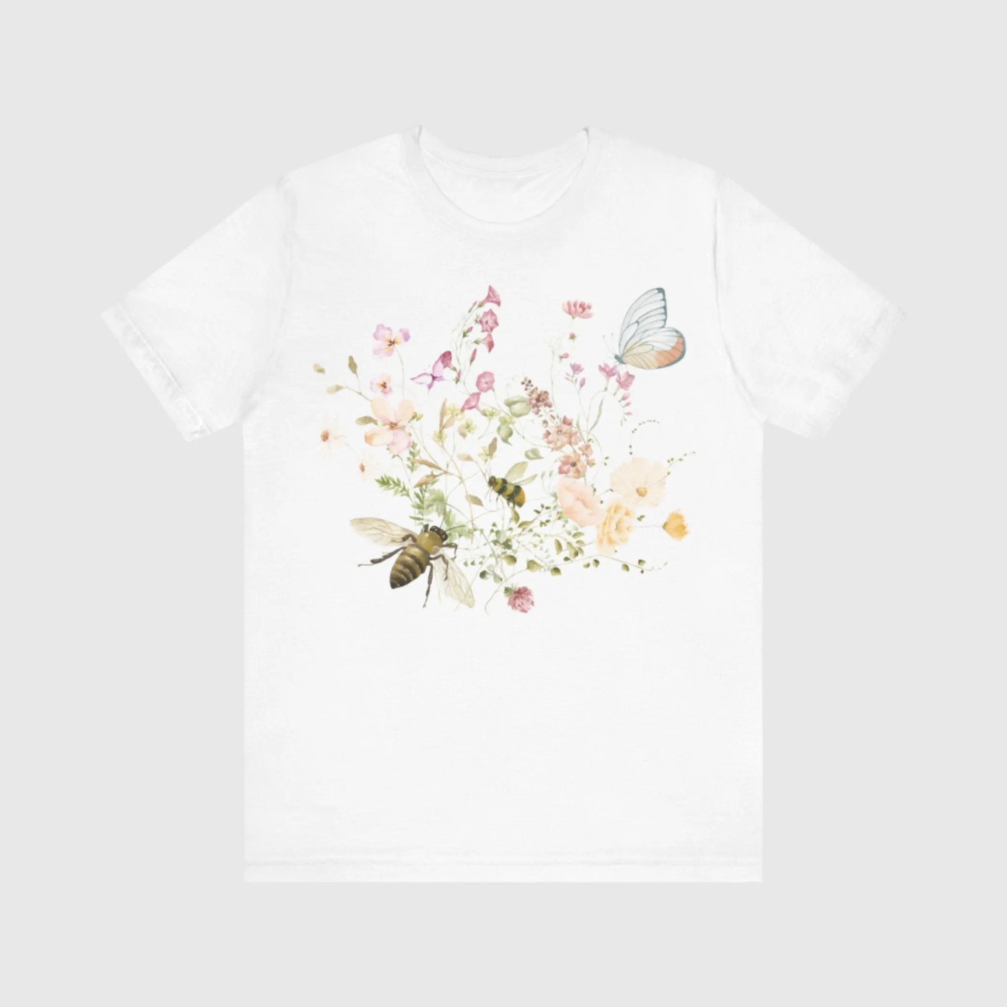 Unisex Vintage Wild Flower and Bee Jersey Short Sleeve Tee