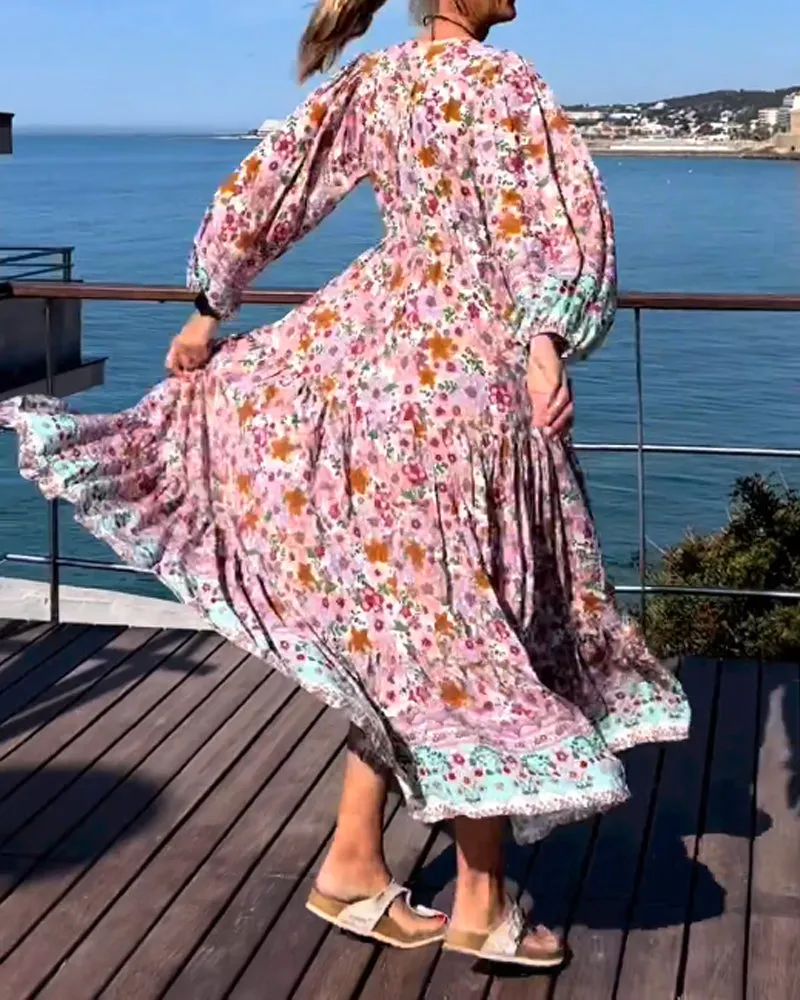 V-neck Floral Print Dress