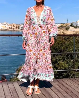 V-neck Floral Print Dress