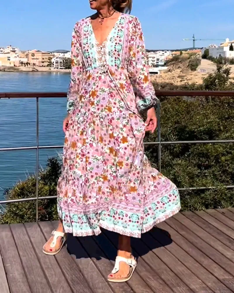 V-neck Floral Print Dress
