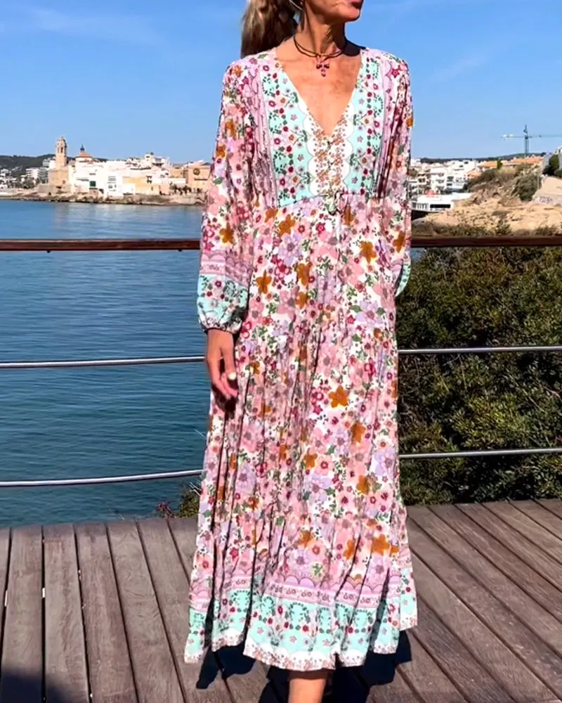 V-neck Floral Print Dress