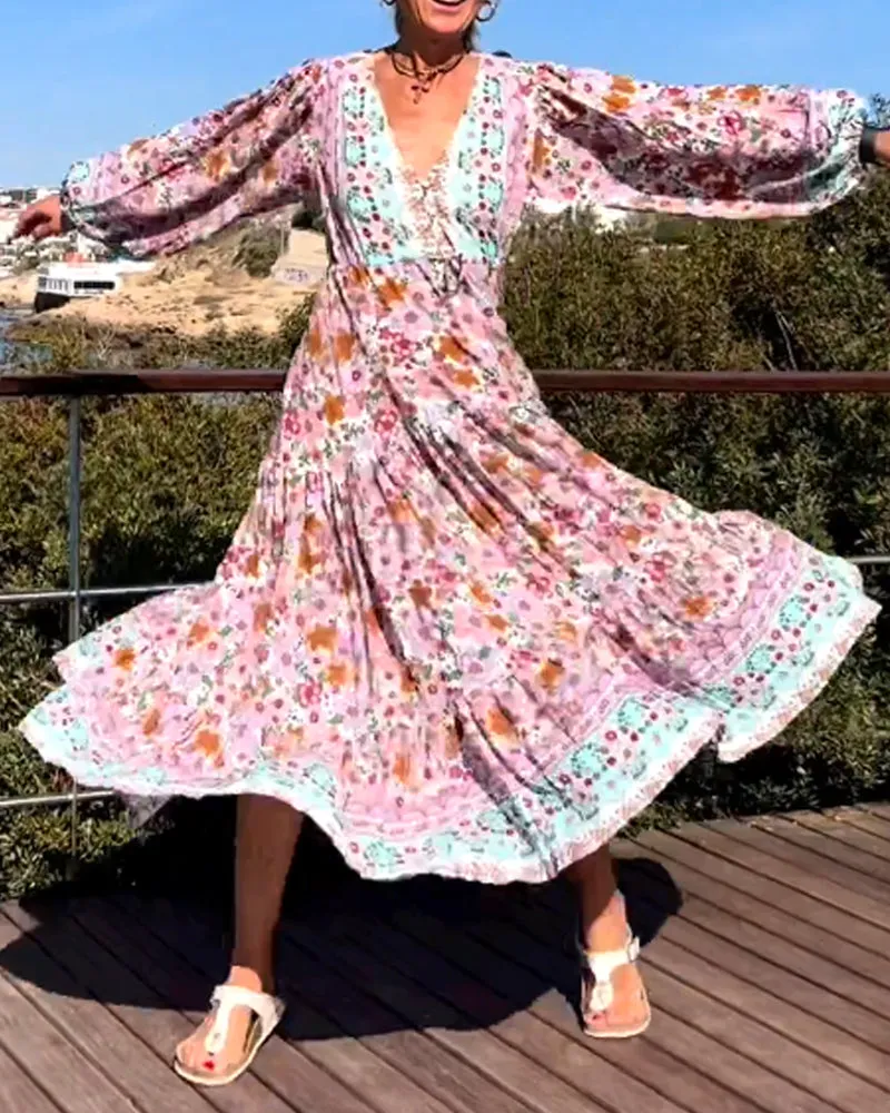 V-neck Floral Print Dress