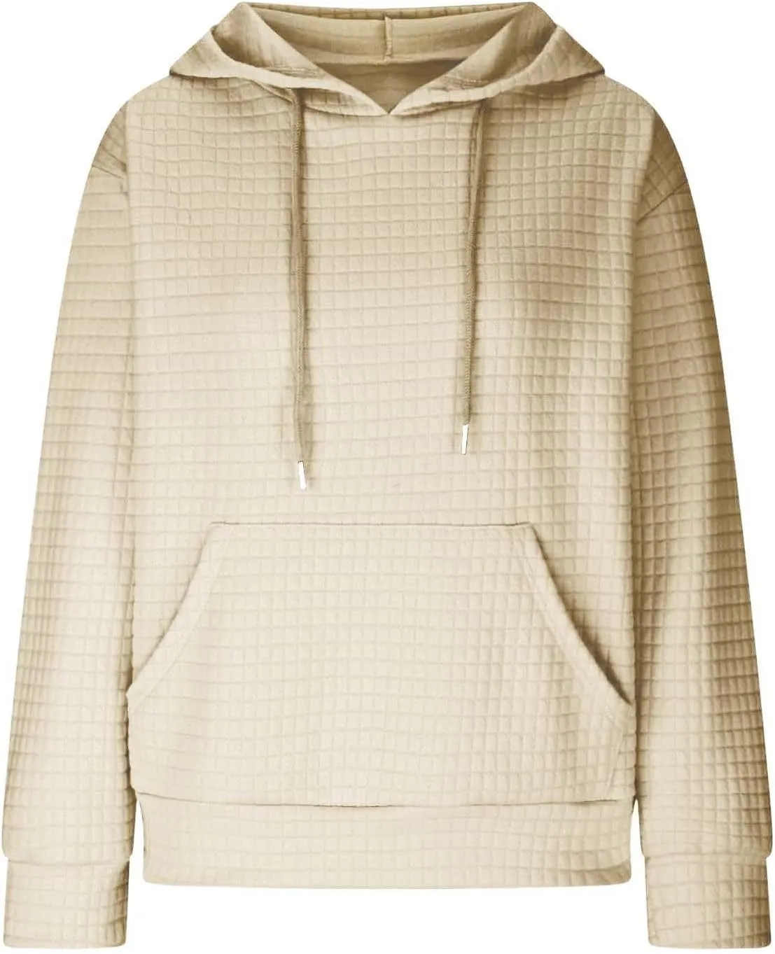 Womens Hoodies Casual Long Sleeve Drawstring Waffle Pullover Tops Loose Hooded Sweatshirt with Pocket