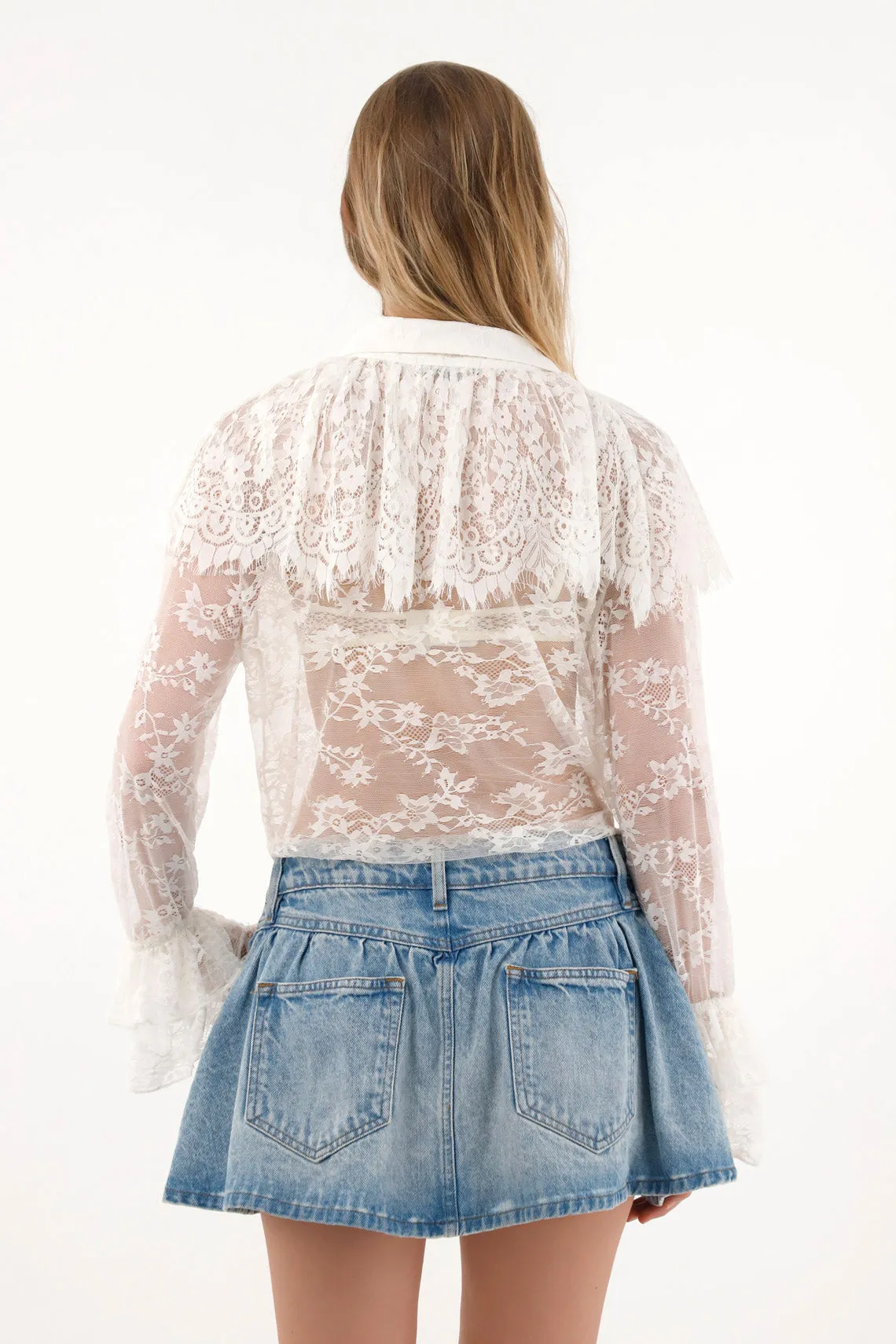 Women's lace shirt with ruffles