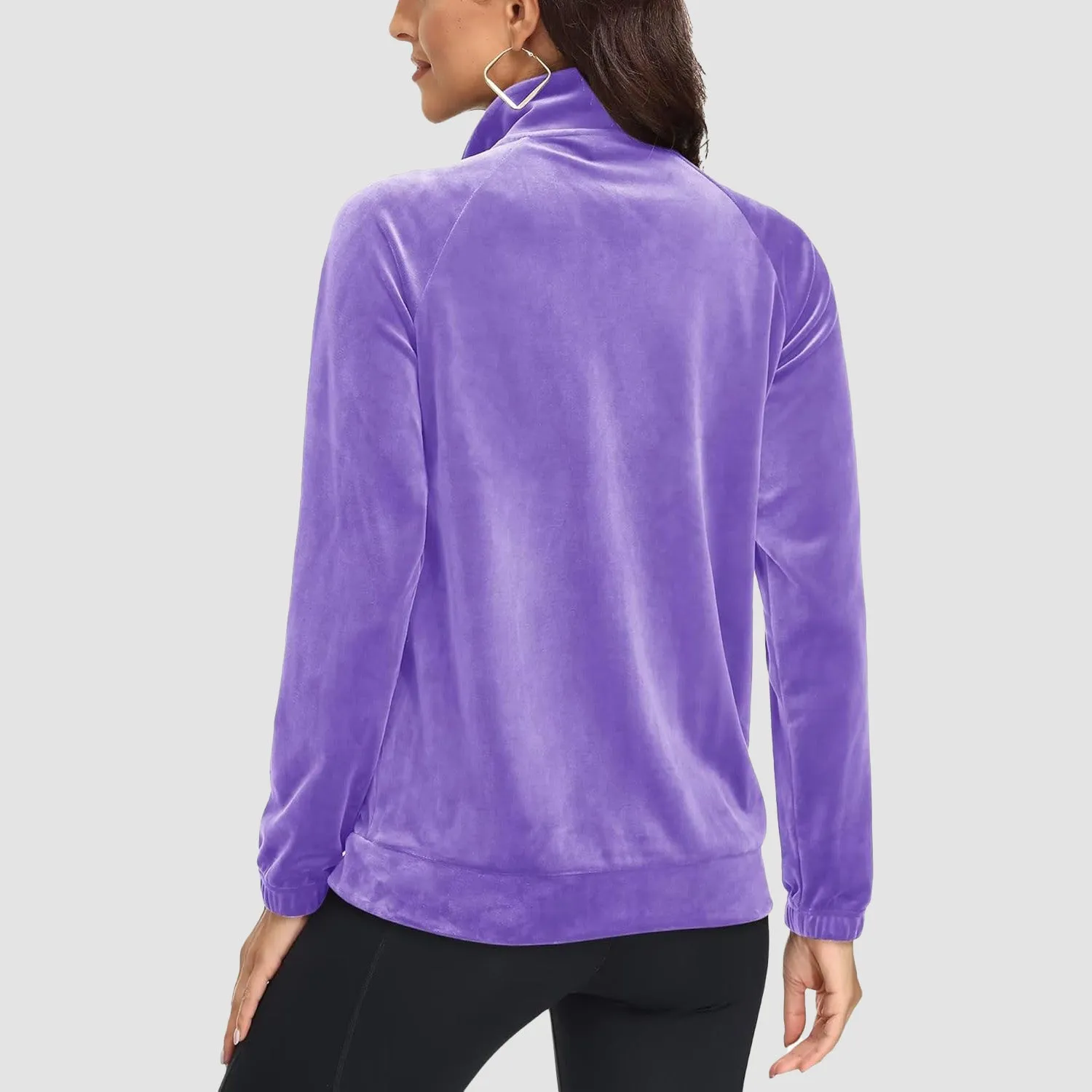Women's Velour Jackets Full Zip Up Fleece Jacket With Zipper Pockets Soft Winter Jackets
