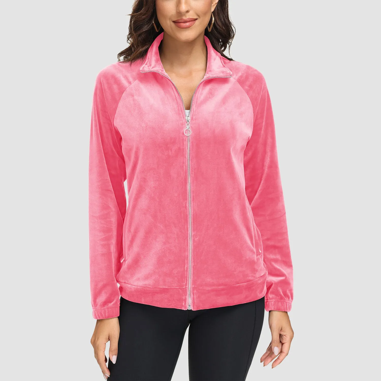 Women's Velour Jackets Full Zip Up Fleece Jacket With Zipper Pockets Soft Winter Jackets