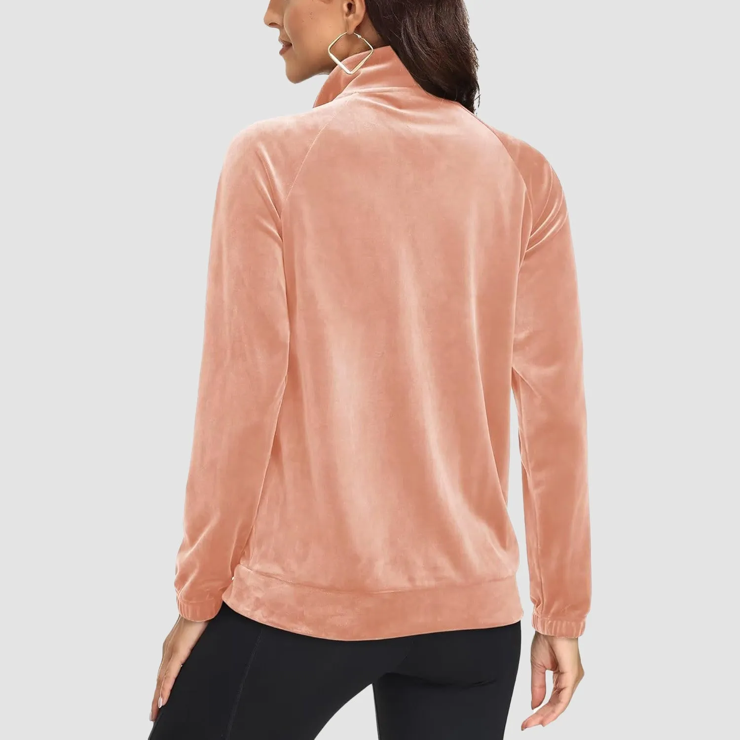 Women's Velour Jackets Full Zip Up Fleece Jacket With Zipper Pockets Soft Winter Jackets