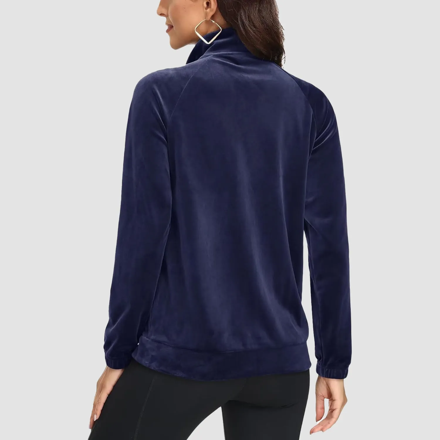 Women's Velour Jackets Full Zip Up Fleece Jacket With Zipper Pockets Soft Winter Jackets