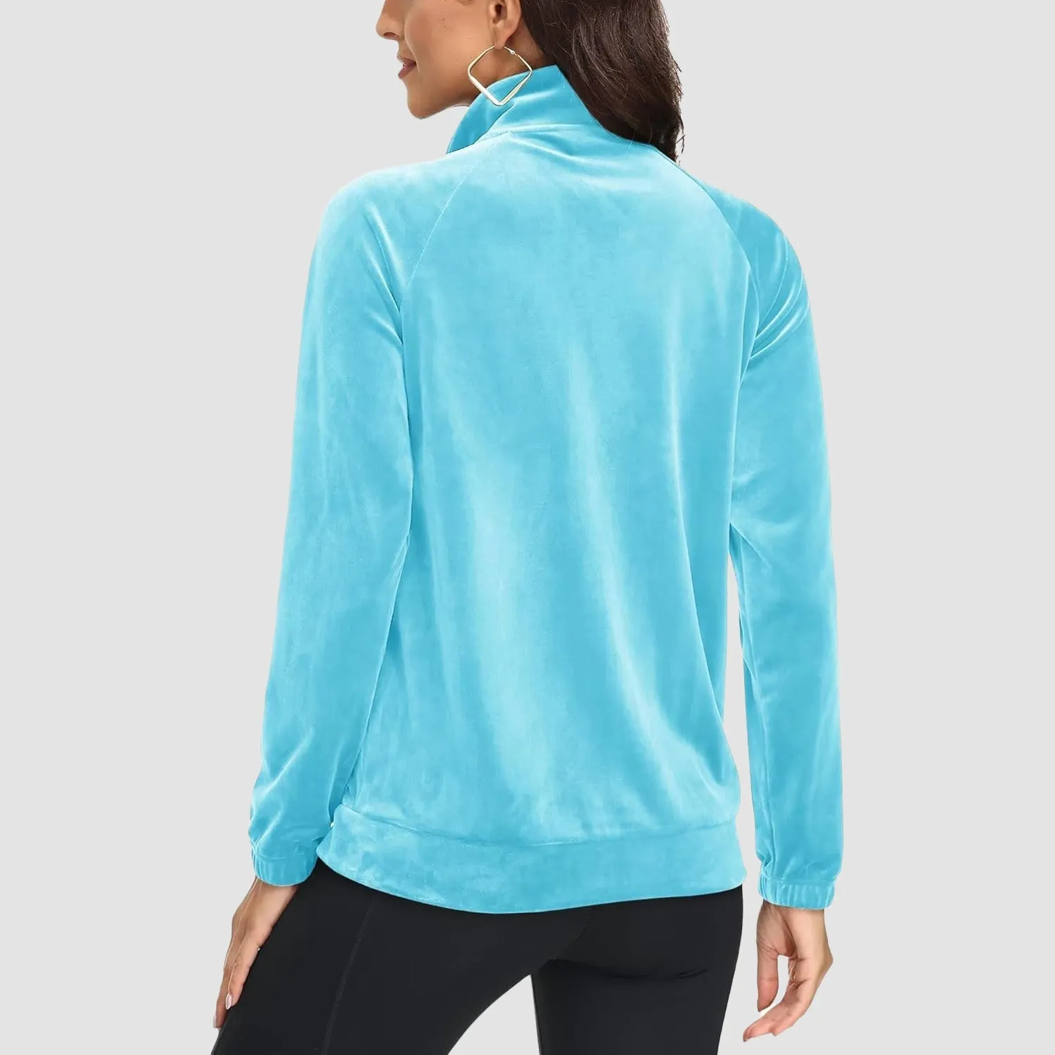 Women's Velour Jackets Full Zip Up Fleece Jacket With Zipper Pockets Soft Winter Jackets