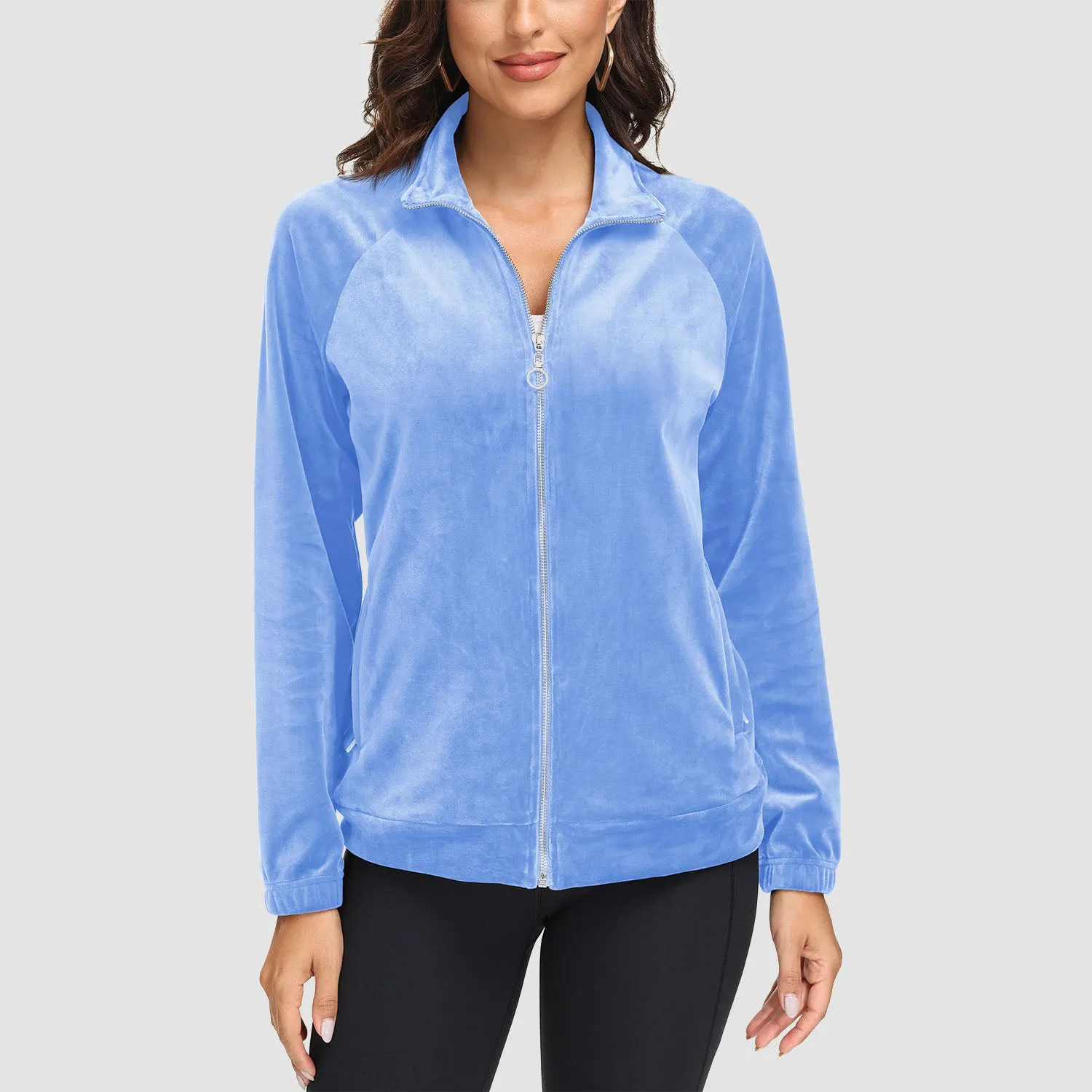Women's Velour Jackets Full Zip Up Fleece Jacket With Zipper Pockets Soft Winter Jackets