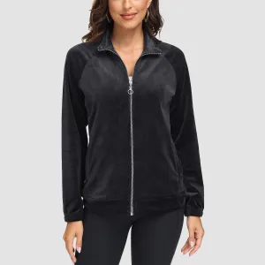 Women's Velour Jackets Full Zip Up Fleece Jacket With Zipper Pockets Soft Winter Jackets