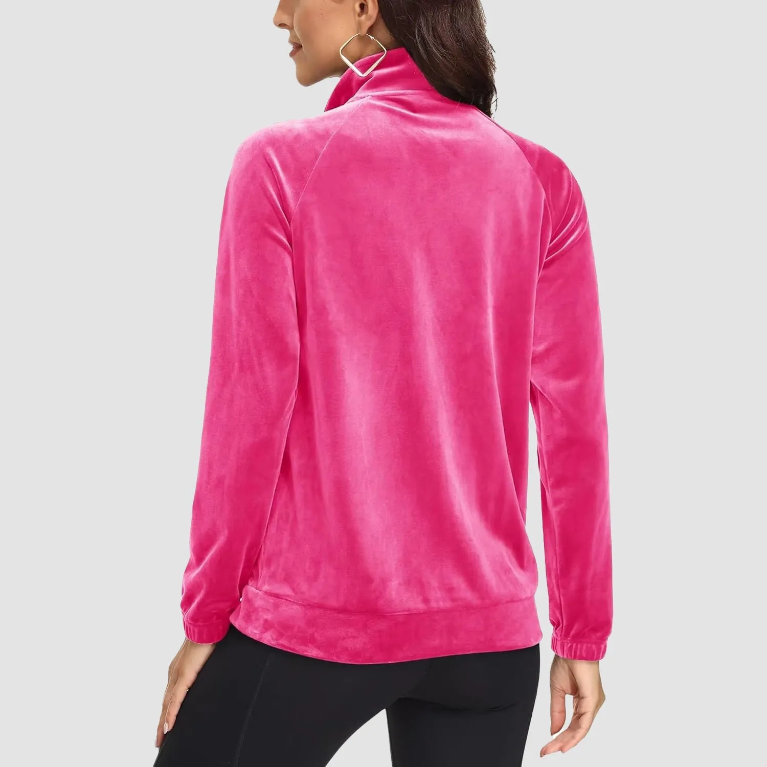 Women's Velour Jackets Full Zip Up Fleece Jacket With Zipper Pockets Soft Winter Jackets