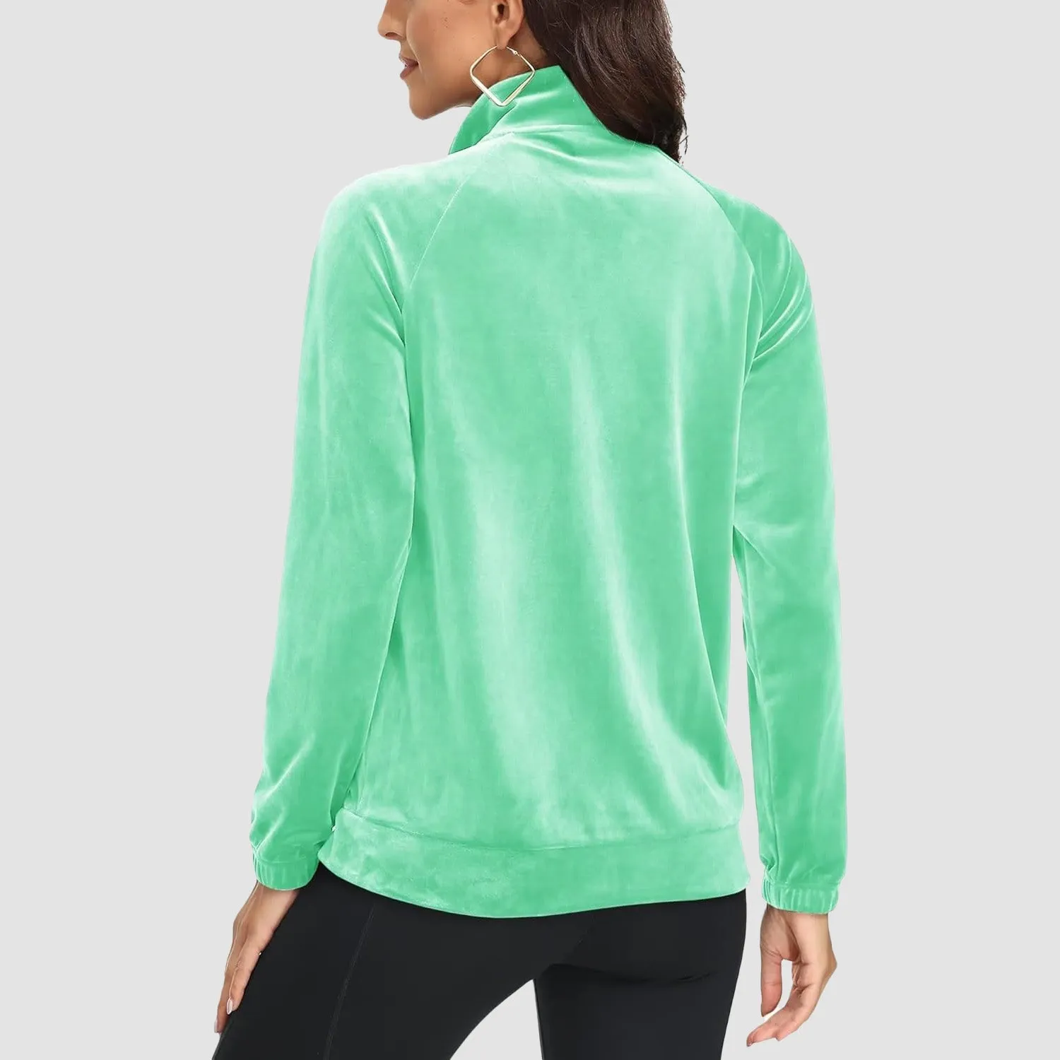 Women's Velour Jackets Full Zip Up Fleece Jacket With Zipper Pockets Soft Winter Jackets