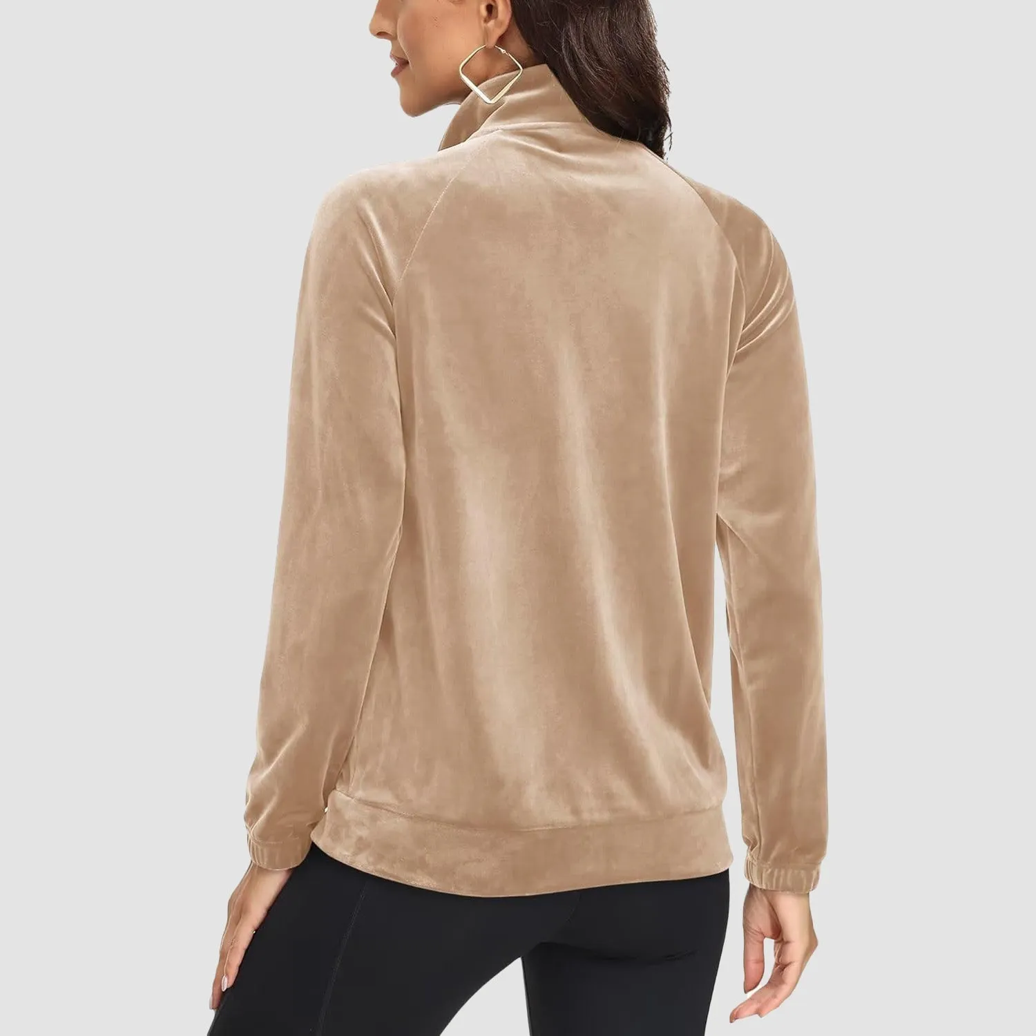 Women's Velour Jackets Full Zip Up Fleece Jacket With Zipper Pockets Soft Winter Jackets