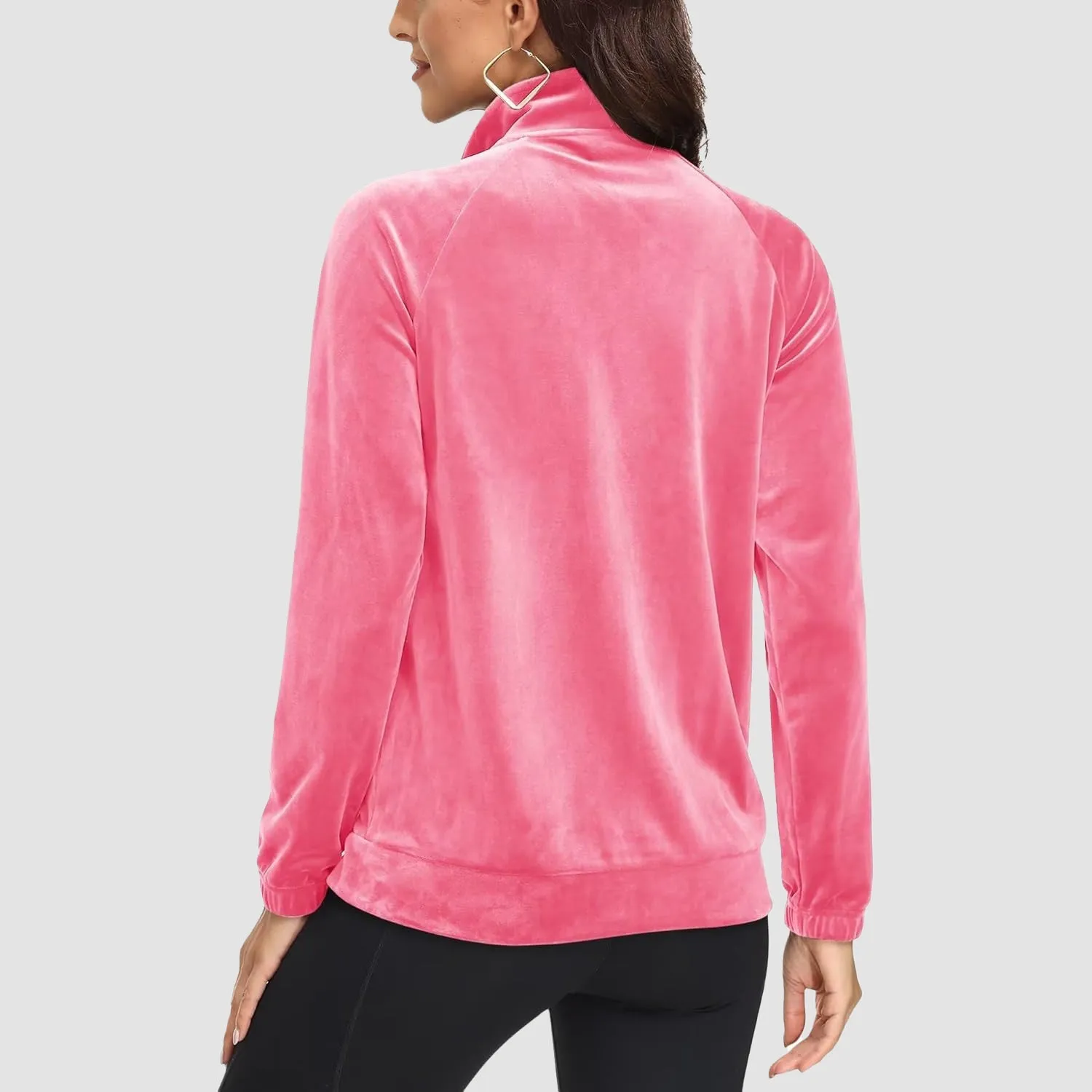 Women's Velour Jackets Full Zip Up Fleece Jacket With Zipper Pockets Soft Winter Jackets