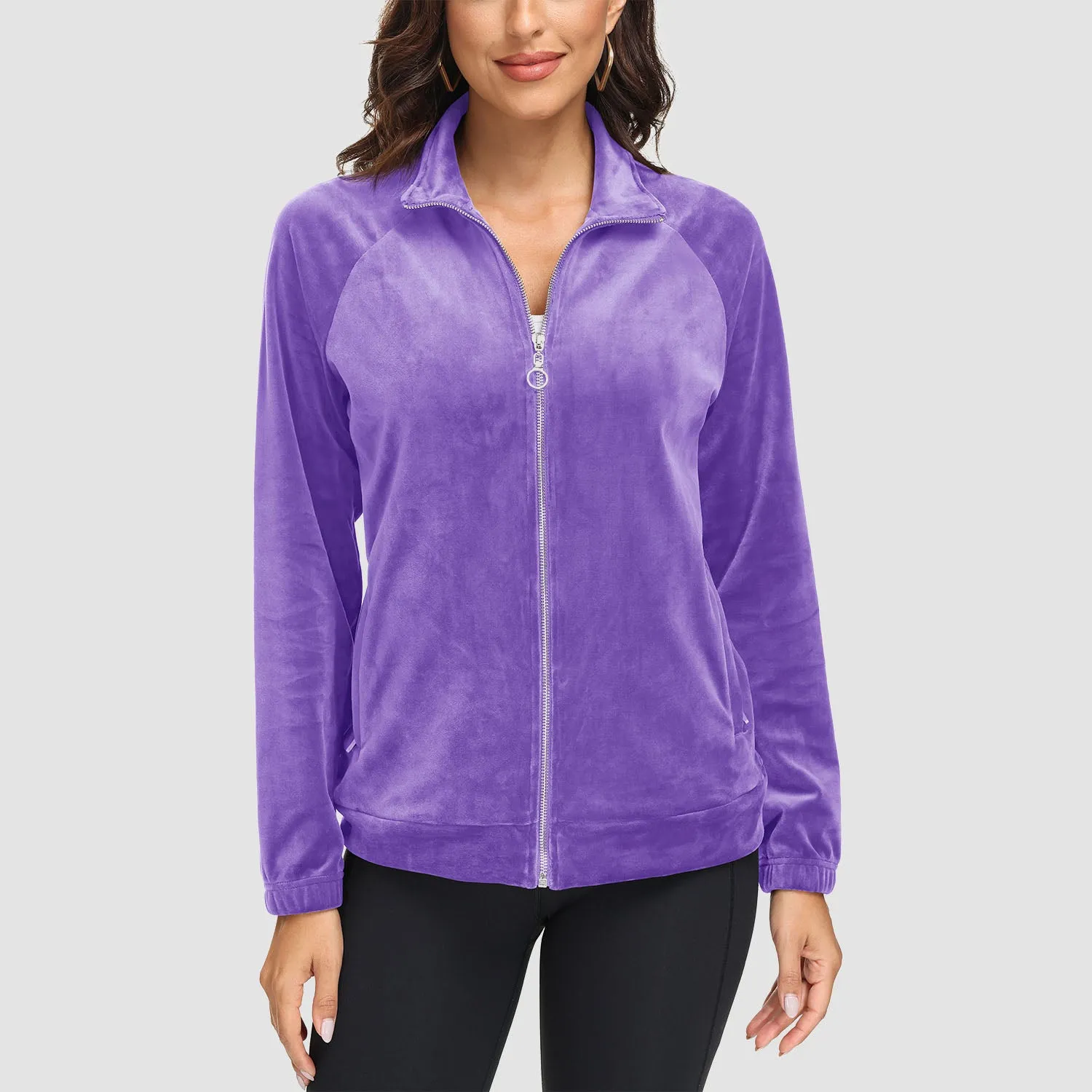 Women's Velour Jackets Full Zip Up Fleece Jacket With Zipper Pockets Soft Winter Jackets