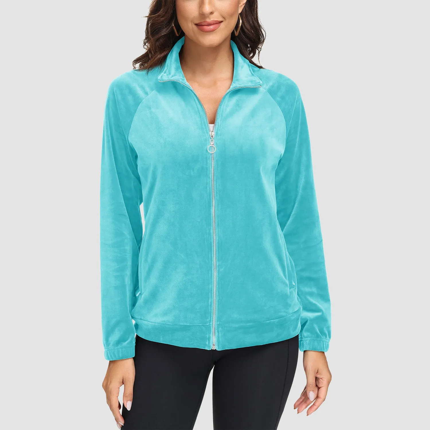 Women's Velour Jackets Full Zip Up Fleece Jacket With Zipper Pockets Soft Winter Jackets