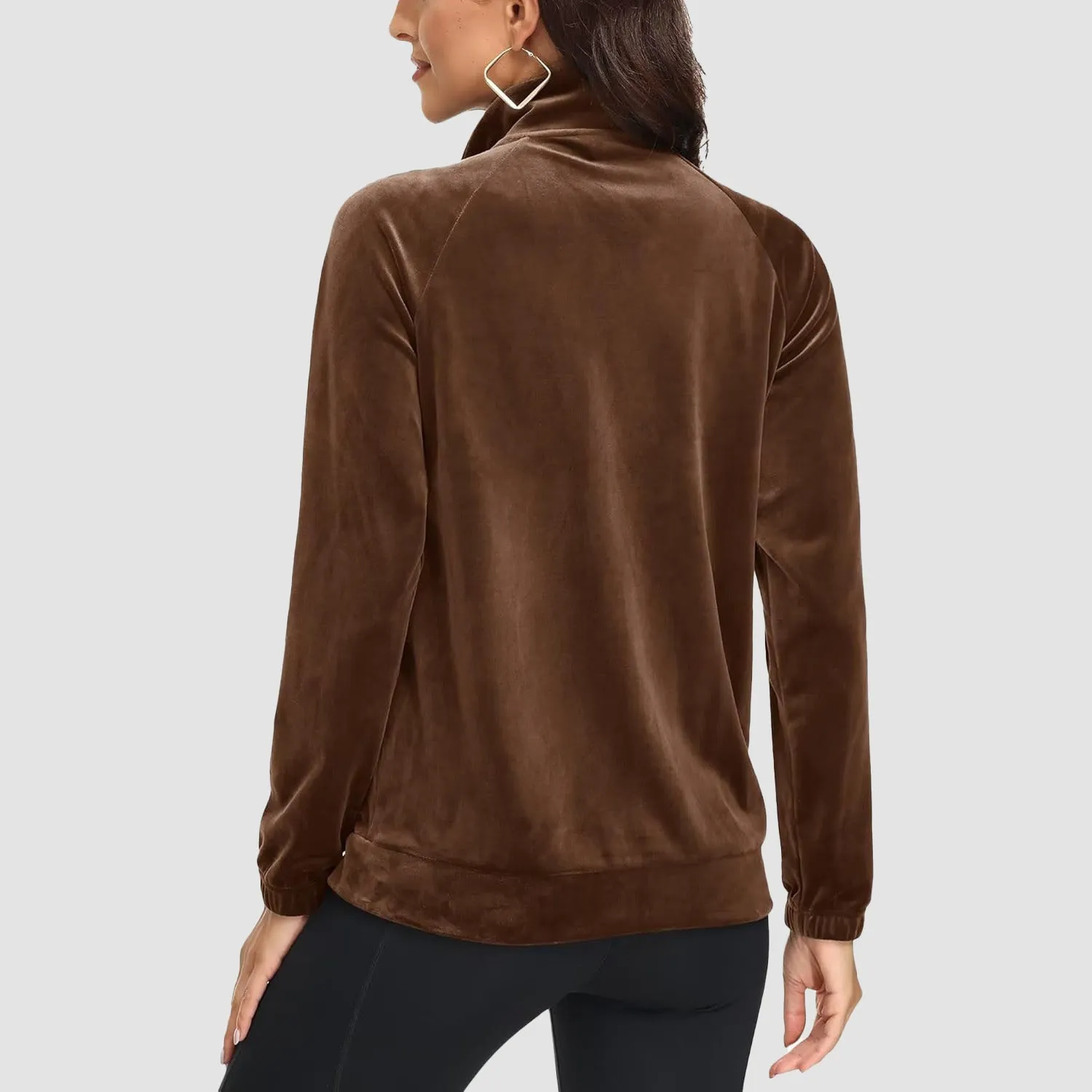 Women's Velour Jackets Full Zip Up Fleece Jacket With Zipper Pockets Soft Winter Jackets